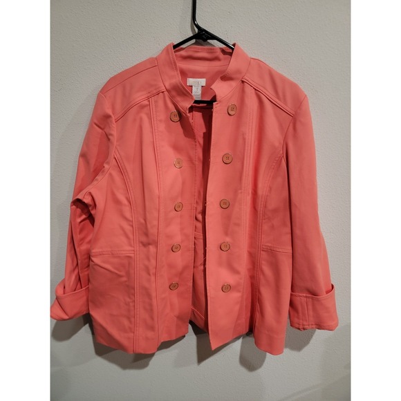 Chico's Jackets & Blazers - Chico's Womens Size 3 XL Coral Pink Double Breasted Button Up Blazer Jacket Coat